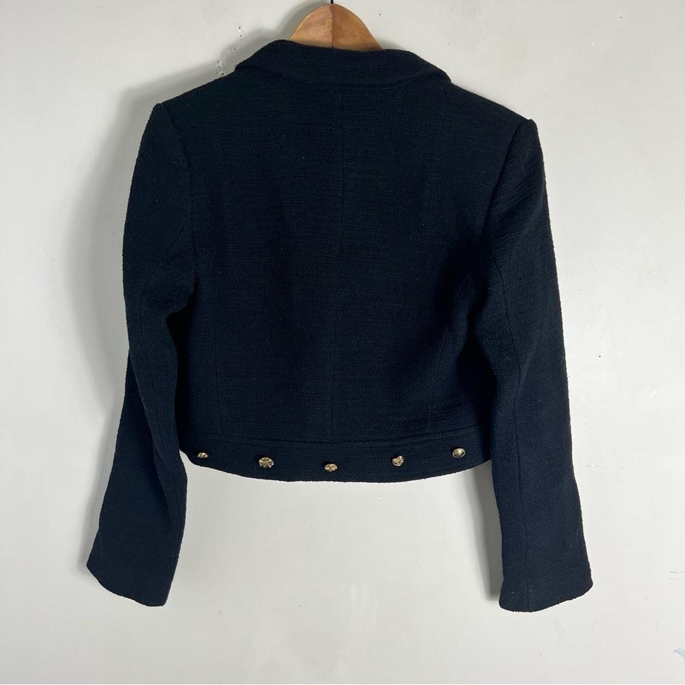 ZARA NEW Women’s CROPPED BUTTONED Textured Tweed BLAZER JACKET BLACK Size Small - Picture 10 of 16